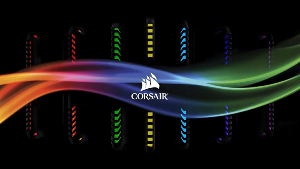 CORSAIR gaming wallpaper with black background vibrant RGB lighting and dynamic light trails