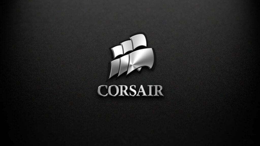 CORSAIR logo metallic sailing ship on dark textured background modern minimalist wallpaper