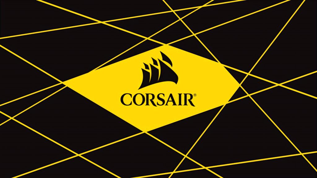 CORSAIR wallpaper bold yellow diamond logo black background dynamic yellow lines tech design