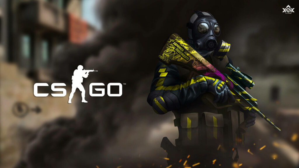 Battlefield Infiltration: CS GO Marksman in Chemical Warfare Gear Amidst Hazy Chaos Wallpaper