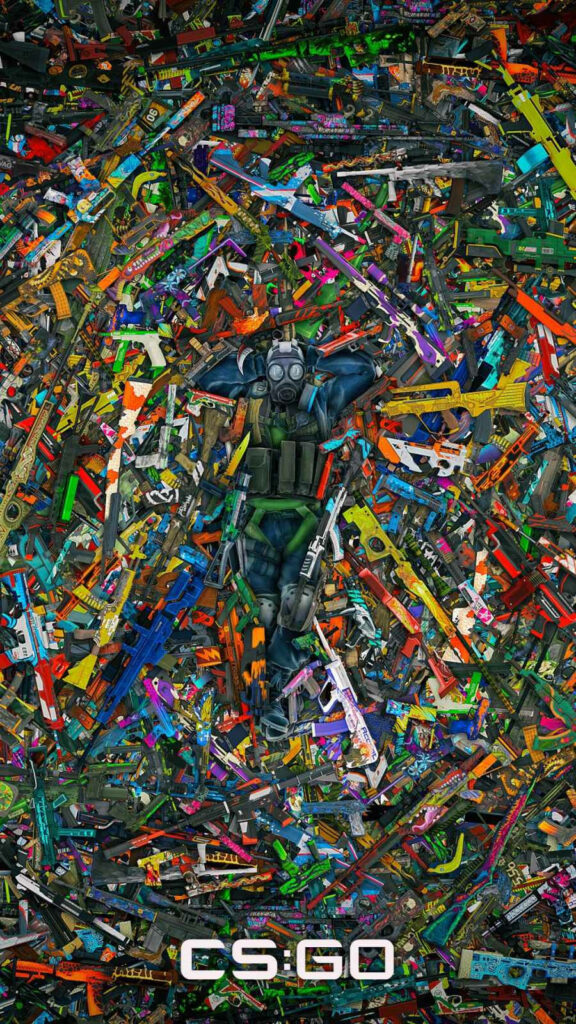 CS:GO Soldier Embraces Arsenal of Vibrant Rifles in Epic iPhone Wallpaper