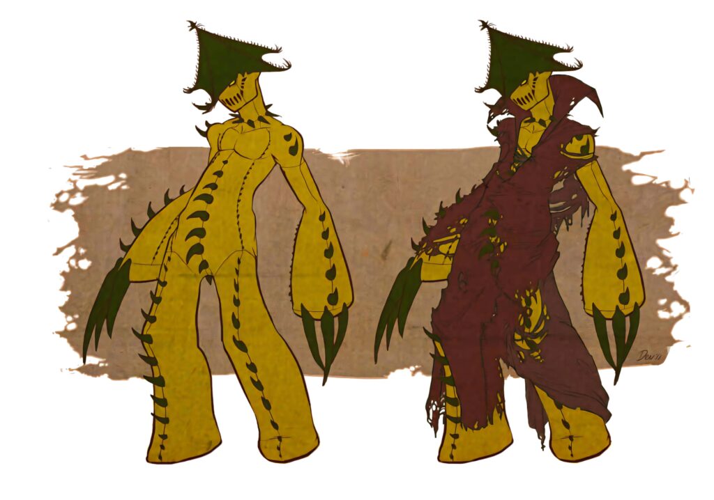 Cacturne Pokémon wallpaper showing dual forms with tattered clothes dark desert art background