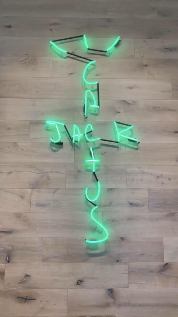 Neon-Infused Cactus Jack: Travis Scott's Vibrant Green Aesthetic Wallpaper