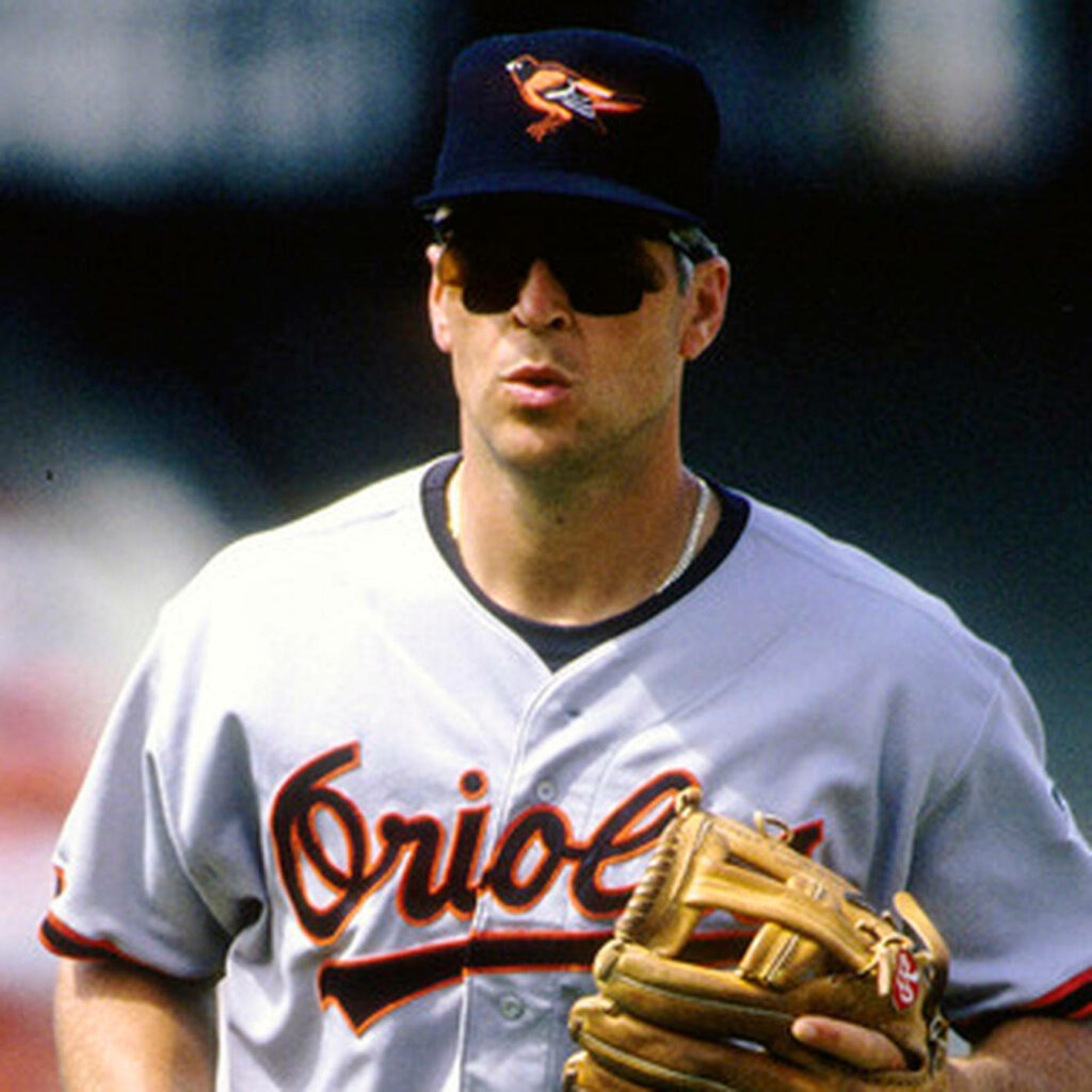 Cal Ripken Jr in Baltimore Orioles uniform and black shades vintage baseball wallpaper background