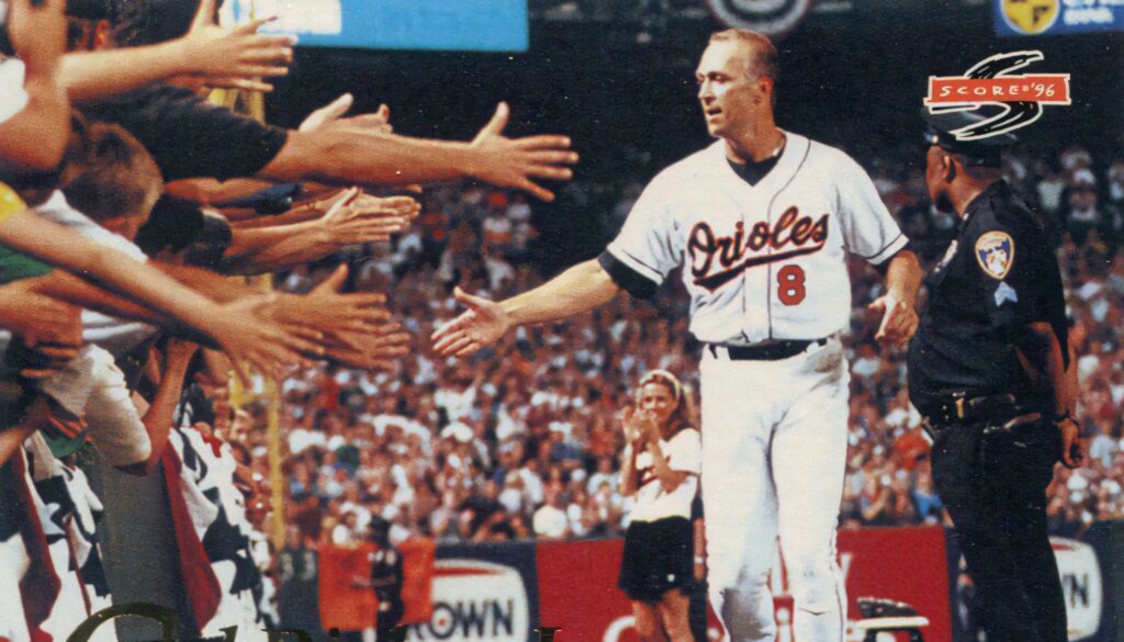 Cal Ripken Jr Baltimore Orioles shaking hands with fans celebrating historic baseball moment wallpaper