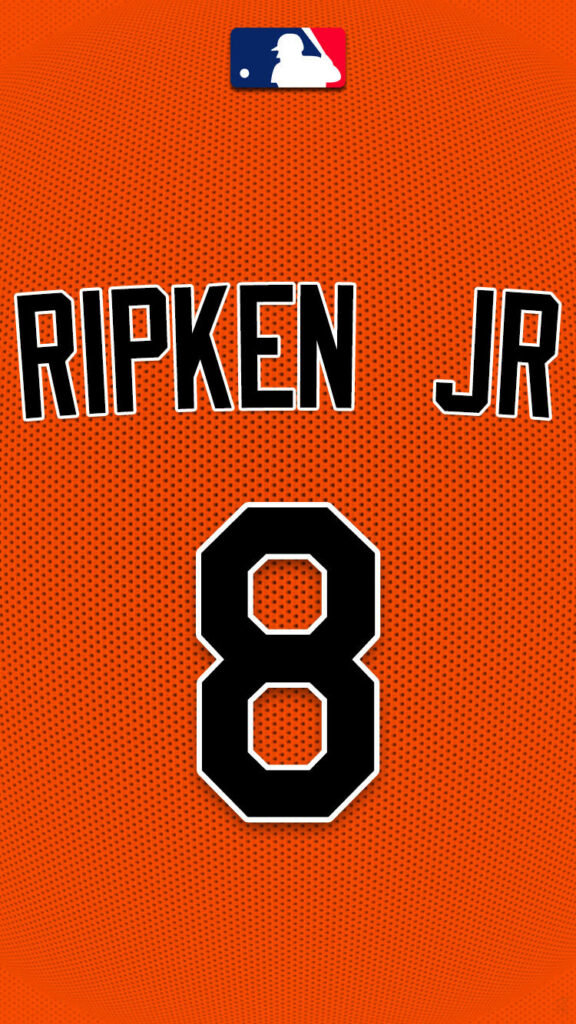 Cal Ripken Jr orange jersey wallpaper with number 8 bold black white lettering sports background