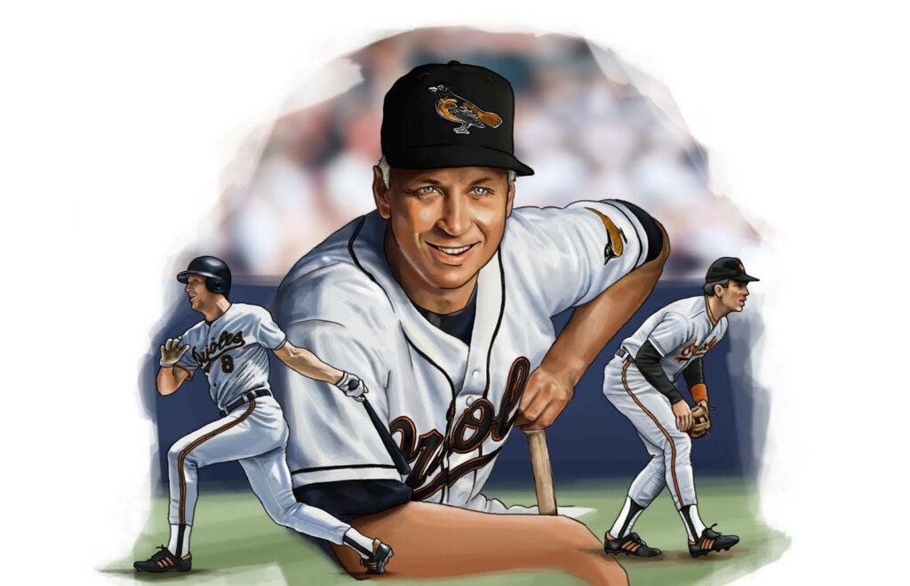 Cal Ripken Jr Orioles realistic portrait wallpaper vibrant colors dynamic baseball action pose
