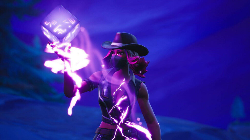 Calamity Skin Harnessing the Mysterious Energy of the Fortnite Cube: A Striking Background Image Wallpaper