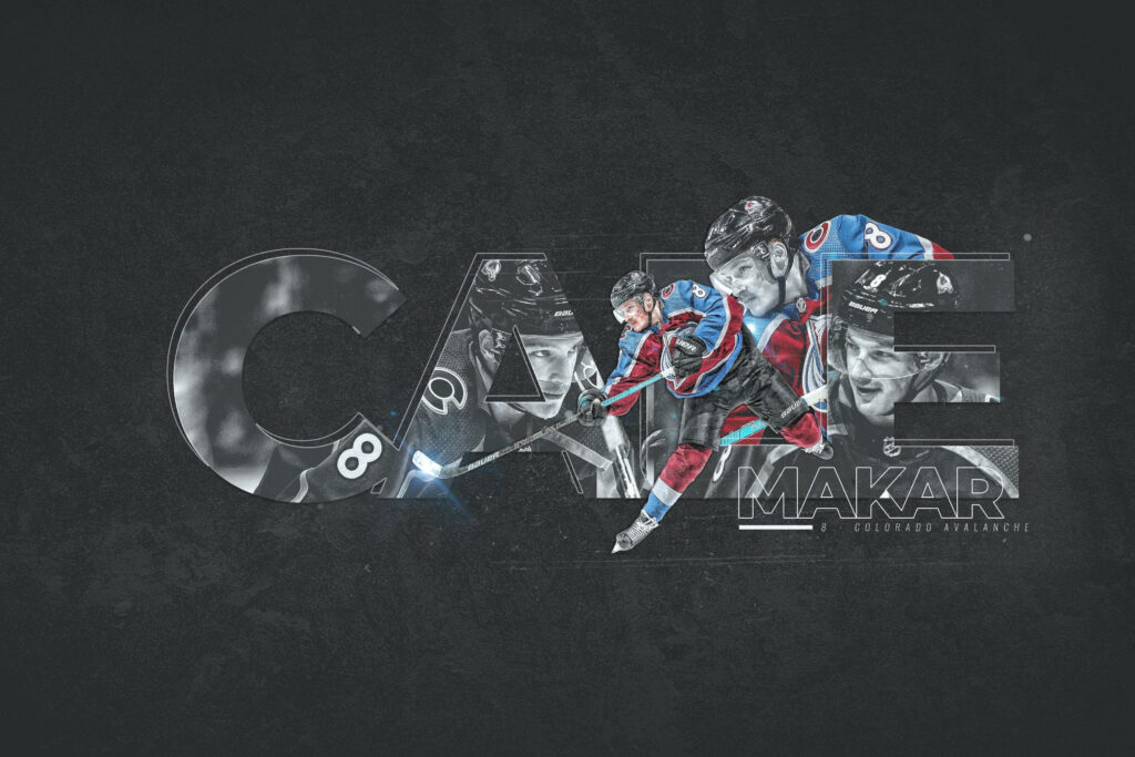 Cale Makar Colorado Avalanche wallpaper dynamic defenseman in action grayscale with vivid colors
