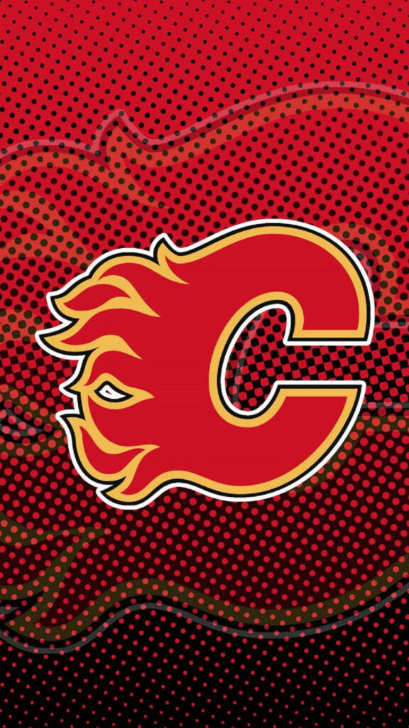 Calgary Flames logo wallpaper vibrant red gold fiery dotted background hockey fans design