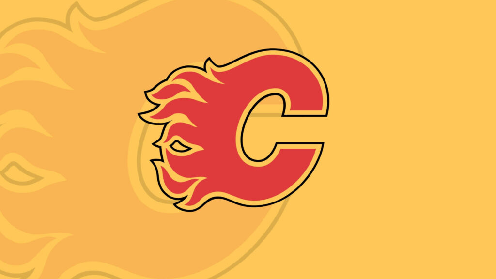 Calgary Flames logo wallpaper vibrant red and yellow backdrop showcasing team spirit energy