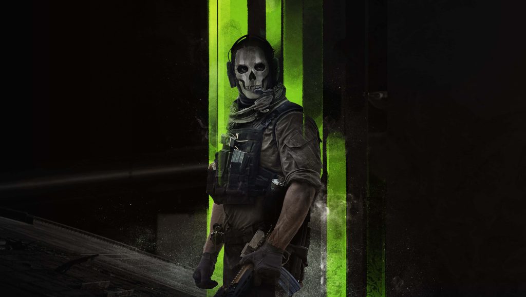 Call of Duty MW2 Ghost Riley skull mask tactical digital art wallpaper background green light