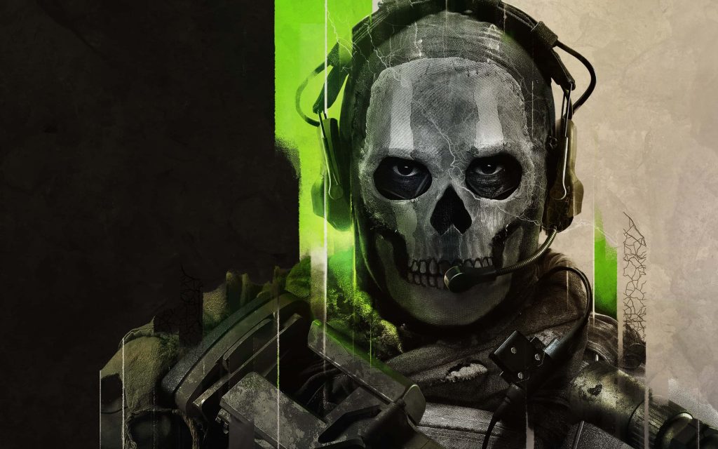 Call of Duty Modern Warfare II Ghost Riley skull mask neon green tactical wallpaper background