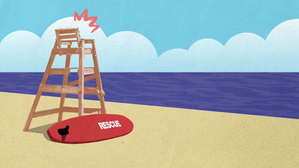 Serene Lifeguard Post Beach Wallpaper with Calm Sea & Blue Sky
