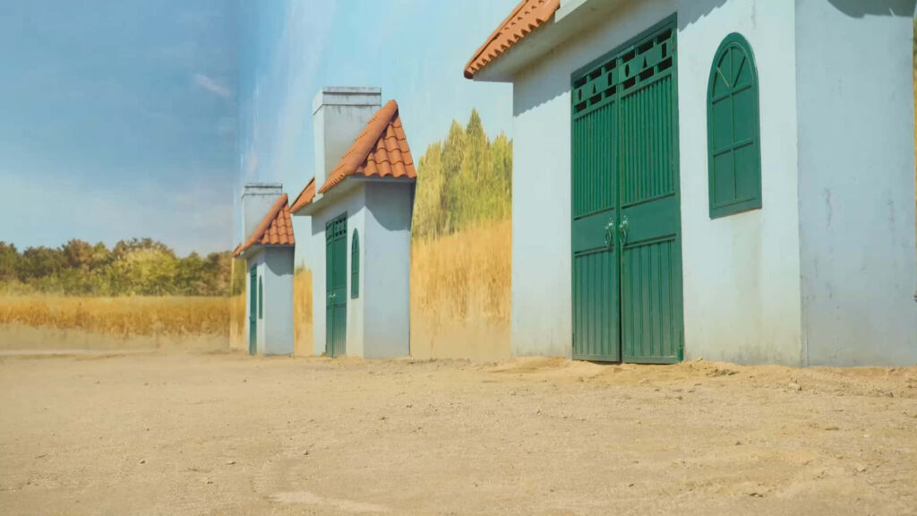Iconic Squid Game Game Entrance, Complete with a Serene Green Door Wallpaper