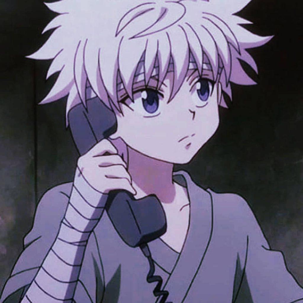 Killua Zoldyck in moody blue lighting with bandages listening to old telephone Hunter x Hunter wallpaper