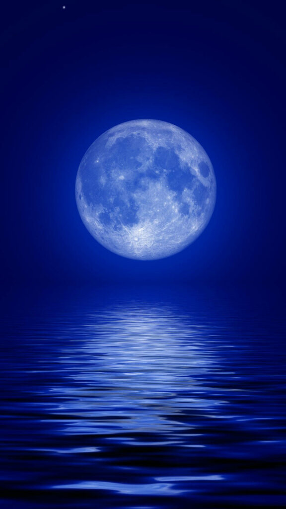 Tranquil Ocean Wallpaper: Full Moon Reflection on Deep Blue Night