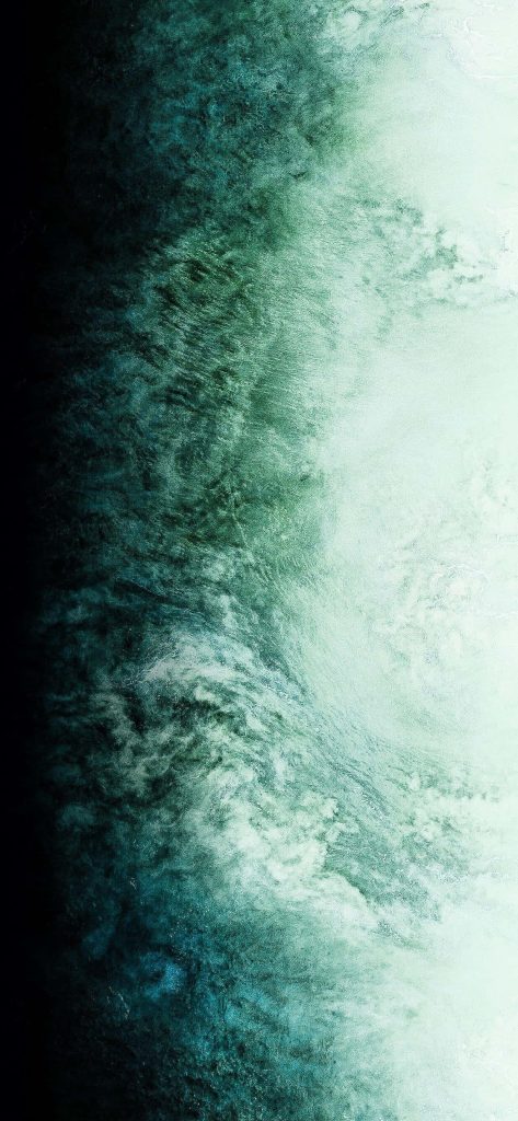 Abstract iPhone wallpaper with fluid gradient from deep teal to misty white minimalist background