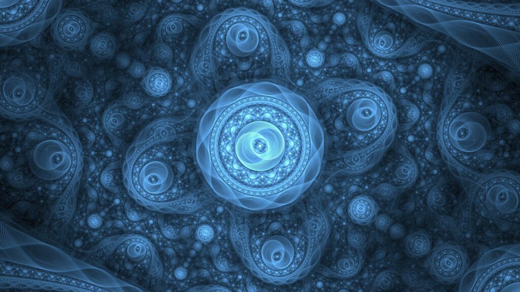Intricate Blue Wallpaper with Flower Pattern & Fractal Design