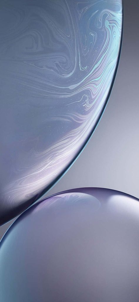 Abstract iPhone XR wallpaper with smooth blue and lavender liquid spheres and soft lighting
