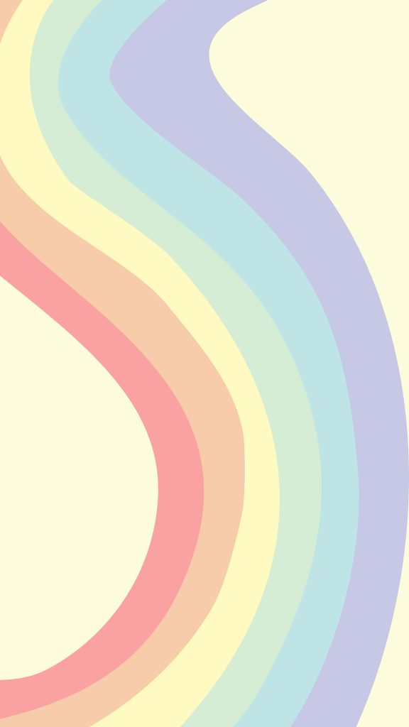 Minimalist pastel wavy stripes wallpaper with retro rainbow hues on creamy background abstract art
