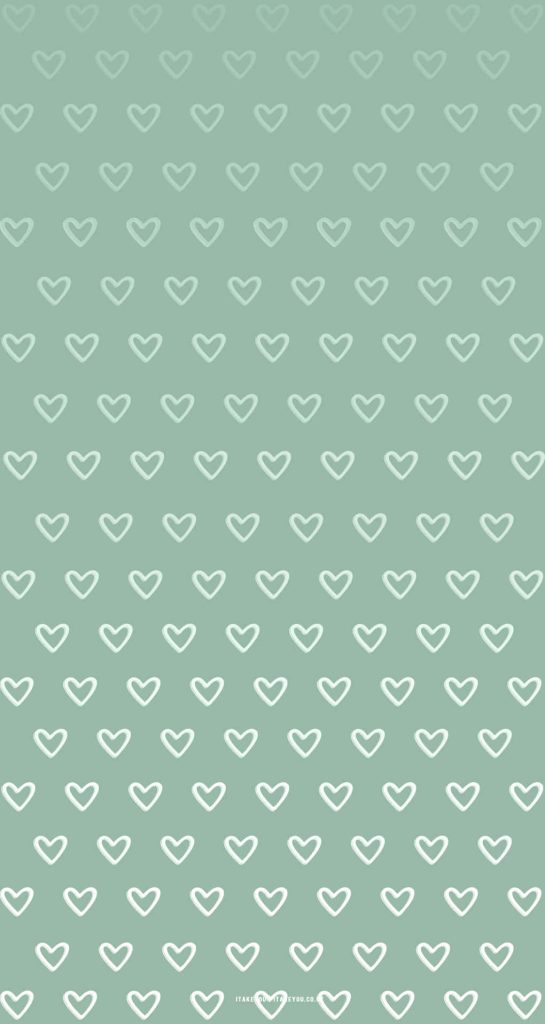 Calming sage green wallpaper with minimalist white heart pattern for modern mobile backgrounds