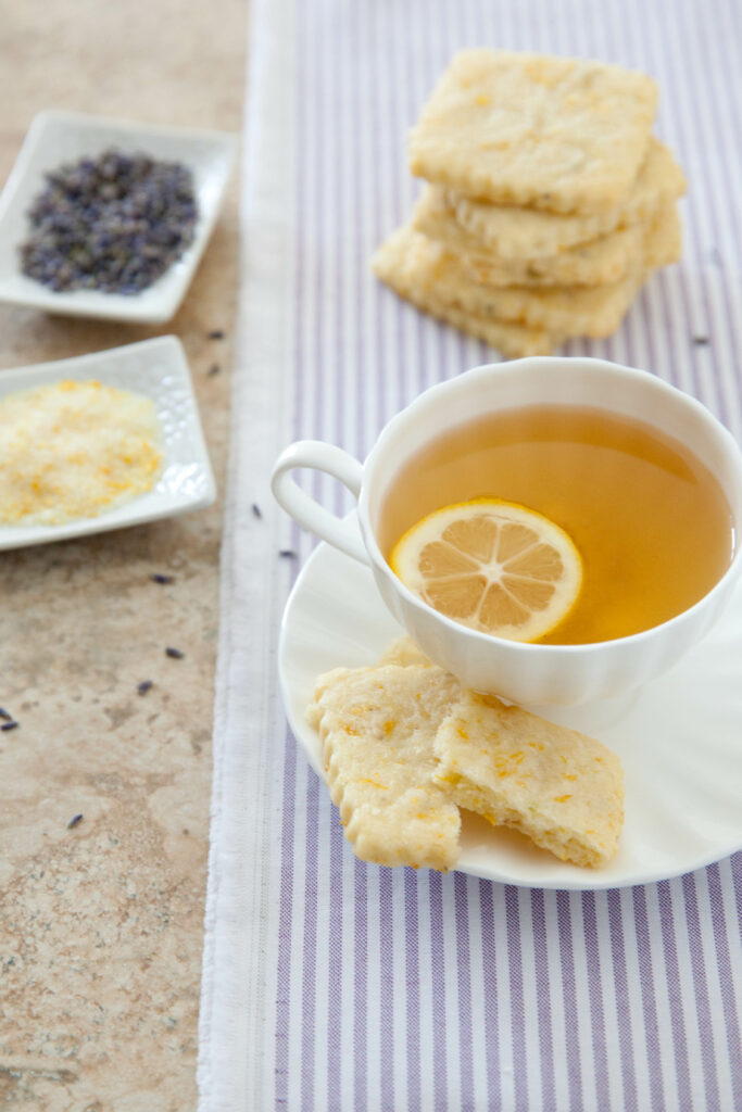 Relaxing Tea Party Wallpaper: Cup of Tea, Lemon & Cookies Background