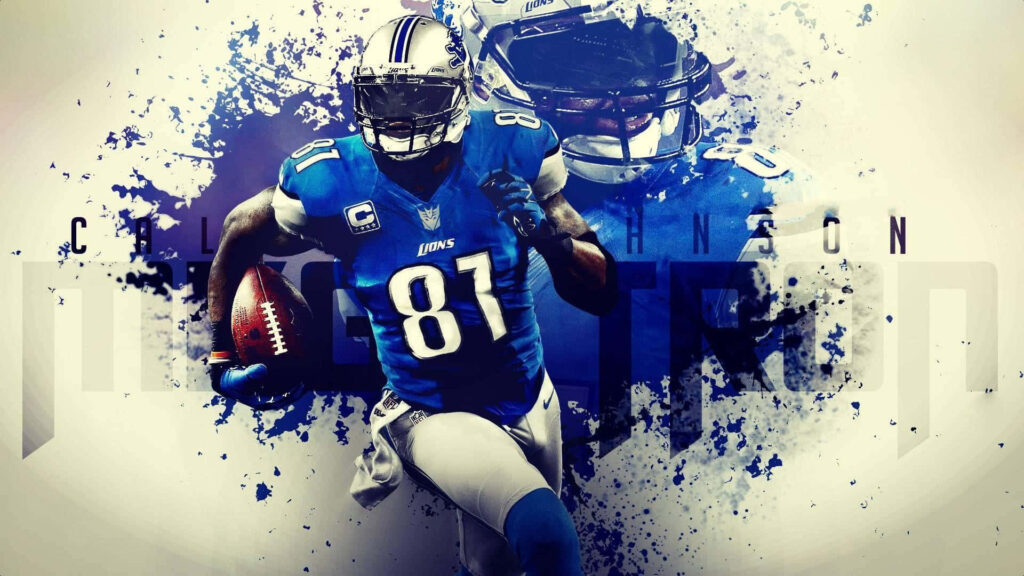Calvin Johnson Detroit Lions wallpaper dynamic splatter art blue white showcasing speed power