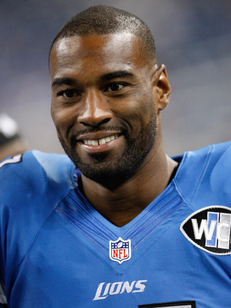 Calvin Johnson Detroit Lions wallpaper high resolution bold blue tones athletic NFL wide receiver