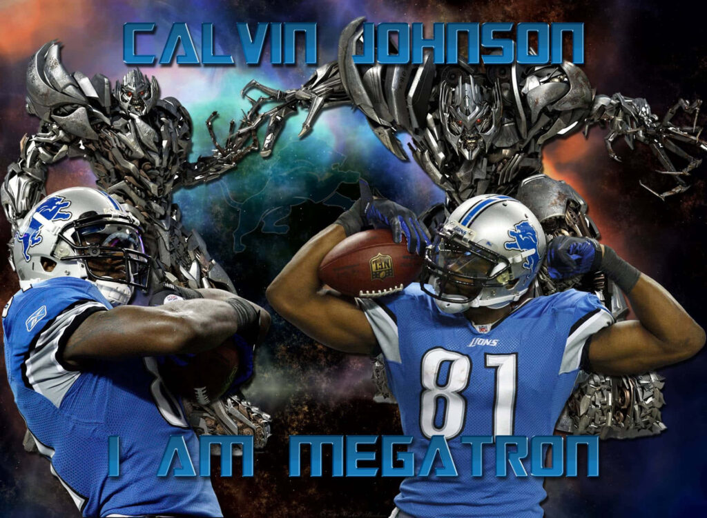 Calvin Johnson Detroit Lions with Megatron Transformer dynamic wallpaper dark electrifying background