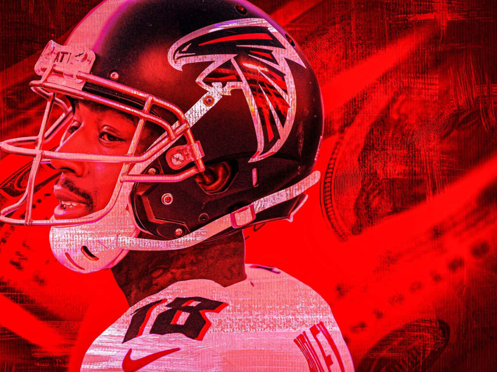 Artistic Calvin Ridley Atlanta Falcons wallpaper with bold red tones and dynamic brushstrokes