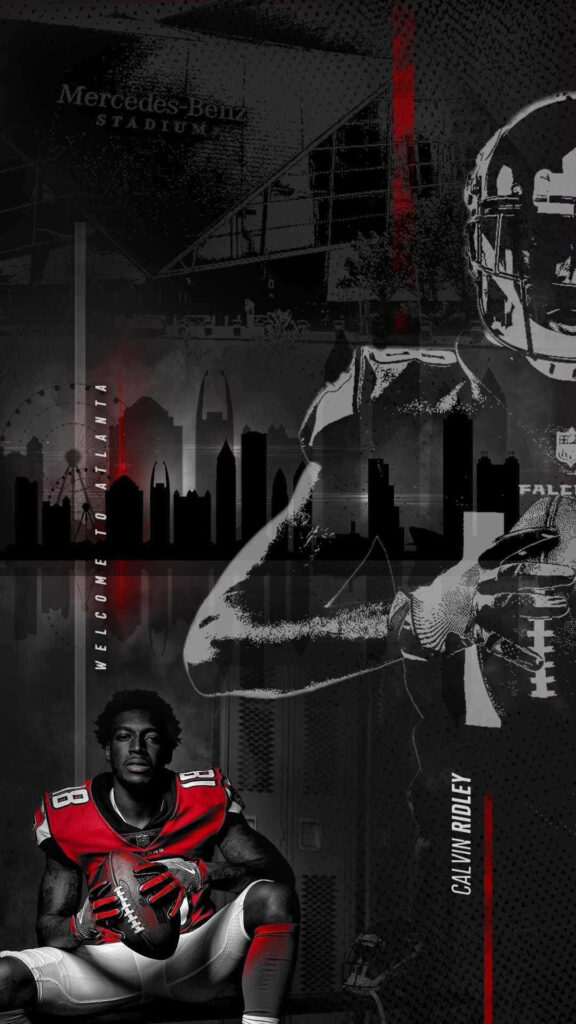 Calvin Ridley Atlanta Falcons wallpaper red jersey football grayscale Atlanta cityscape stadium