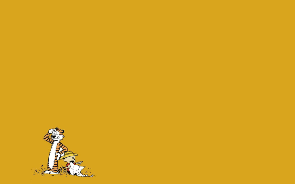 Calvin and Hobbes summer wallpaper bright yellow background joyful friendship cartoon art