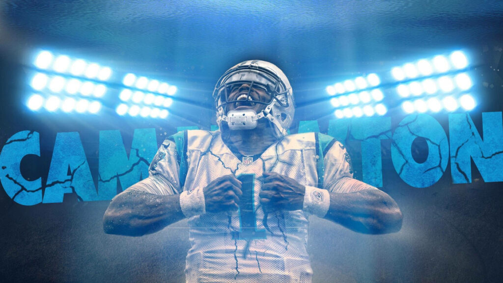 Cam Newton Carolina Panthers intense pose clenched fists stadium lights sports wallpaper background
