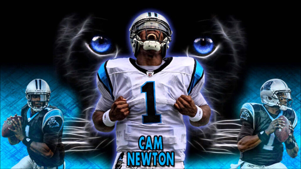 Cam Newton in Carolina Panthers jersey with intense blue panther background dynamic wallpaper