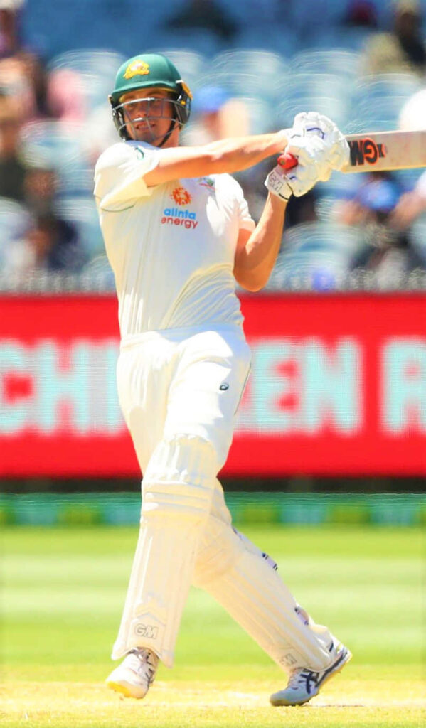 Cameron Green powerful batting stance in white cricket gear vibrant stadium backdrop wallpaper