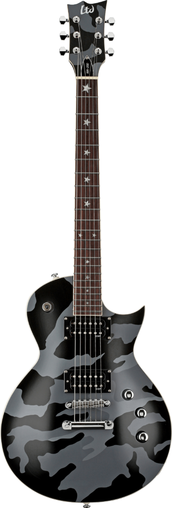 Camo-Pattern Electric Guitar Wallpaper: Stylish Rock Enthusiast Background