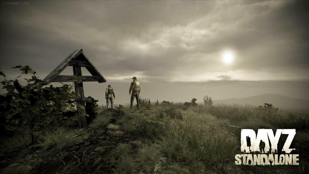 Hilltop Camo Ambush: Mysterious Men Blend in with Nature near a Rustic Well Wallpaper