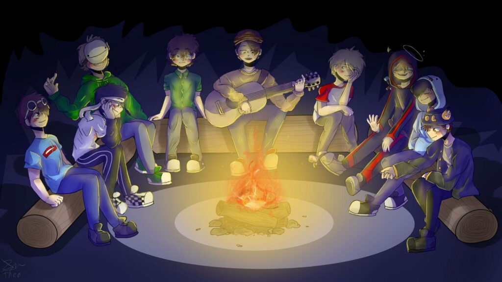 Nighttime Bliss: Dream SMP Members Enjoying a Campfire Gathering in Magnificent Artwork Wallpapers