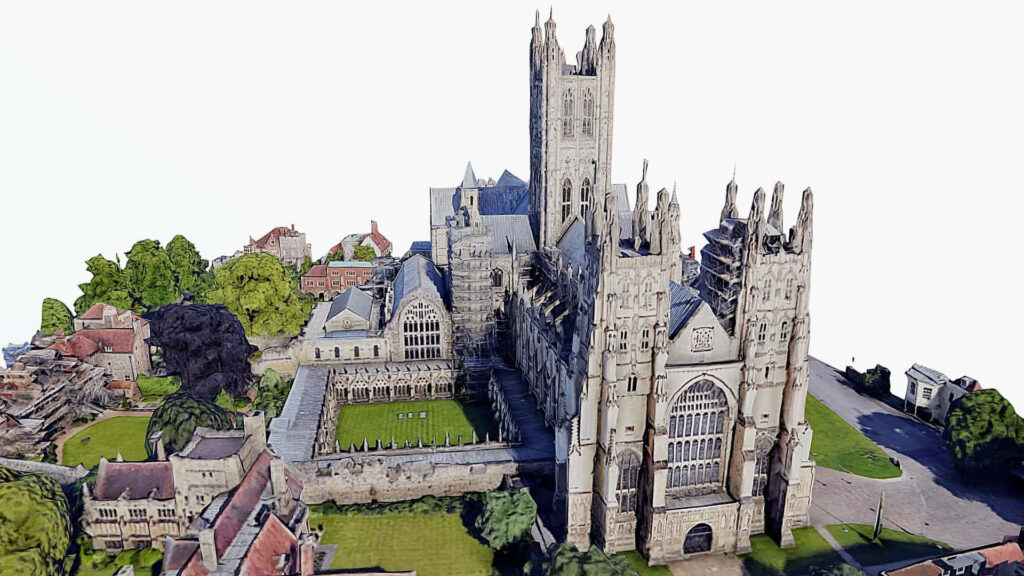 3D Model of Canterbury Cathedral: Gothic Architecture & Lush Surroundings Wallpaper