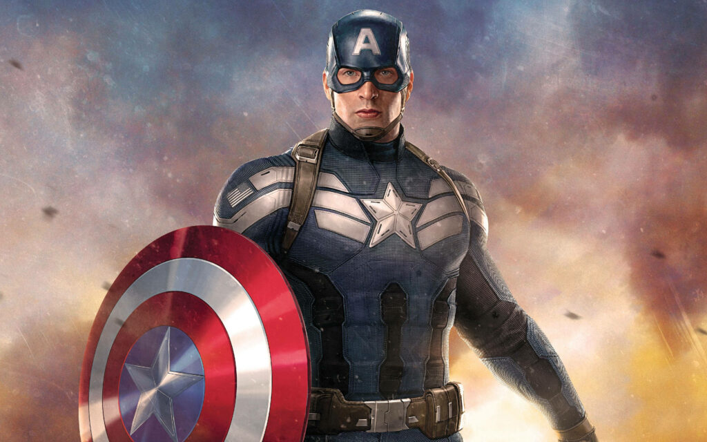 Prideful Captain America leads the mighty Avengers, safeguarding humanity with unmatched strength. Wallpaper