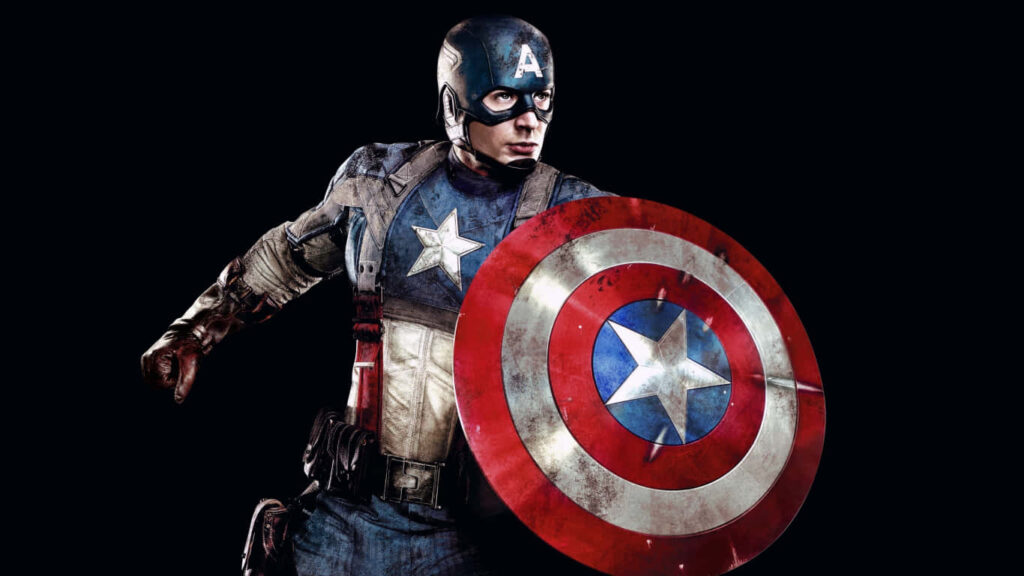 Defender's Might: Captain America Rises, Armed and Ready, Against the Dark Wallpaper