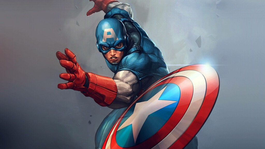 Captain America superhero comic style artwork wallpaper with dynamic pose and iconic shield
