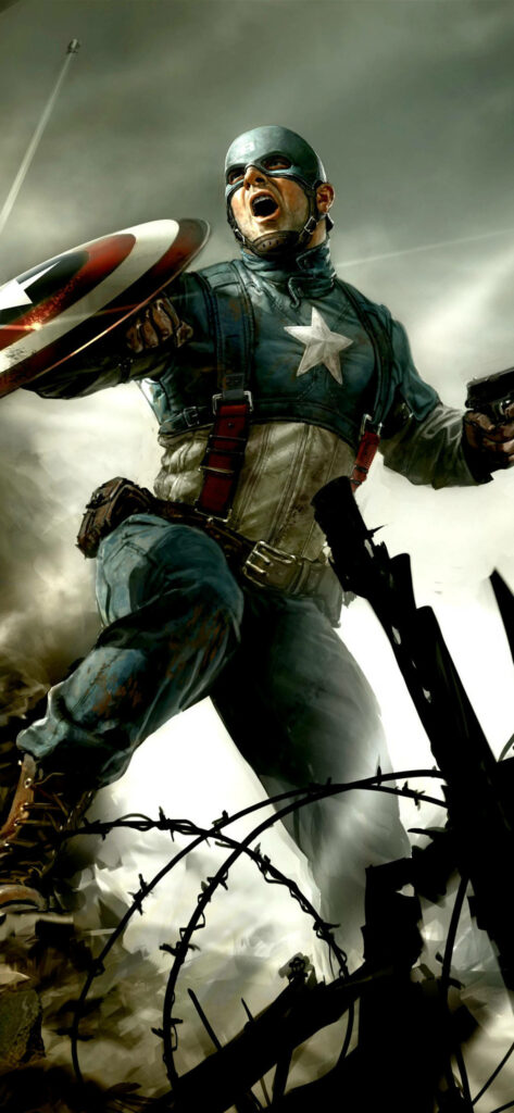 Defender's Battle: Captain America's Epic Stand Against the Barbed Obstacles Wallpaper