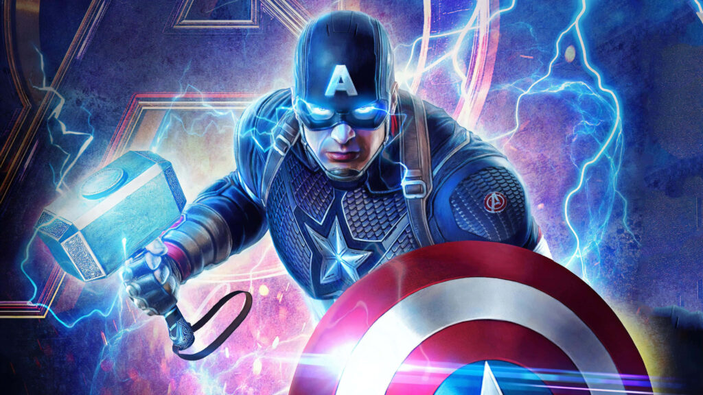 Star-Spangled Avenger: Captain America's Vibranium Shield Glistens in Battle-Ready Glory Against a Majestic Cosmic Backdrop Wallpaper