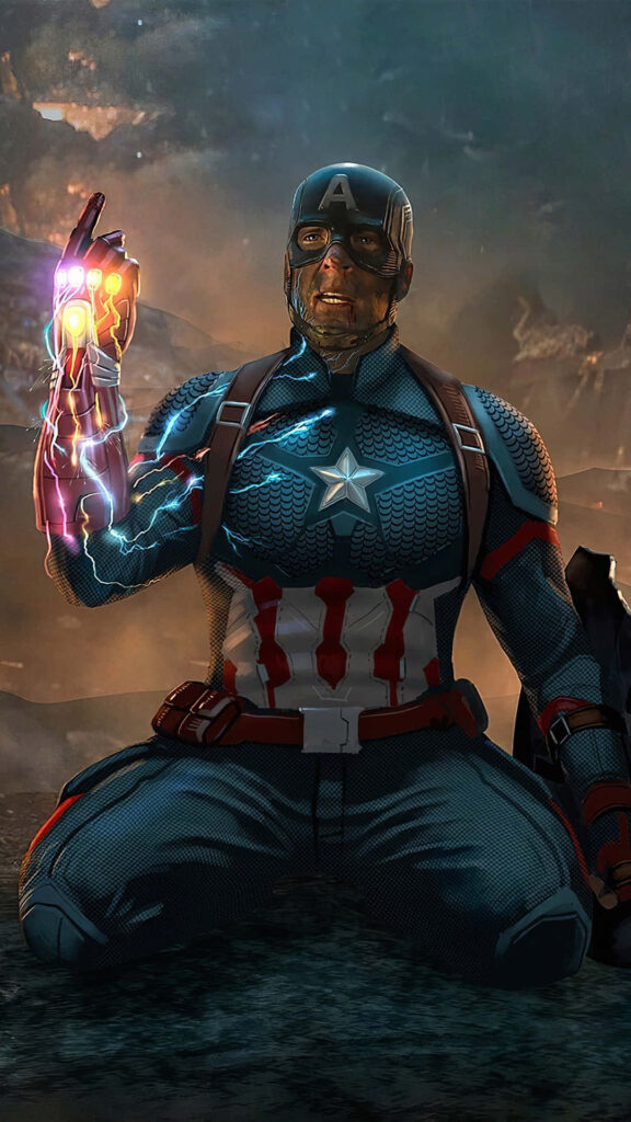 Avengers Unleashed: Captain America Wielding the Gauntlet in an Epic Snap Wallpaper
