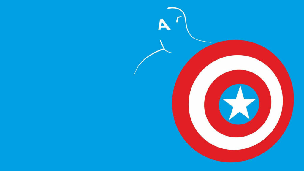 Captain America's Iconic Shield Shining Against a Vivid Blue Background: A Vector Masterpiece with Minimalistic Captain America Line Art Wallpaper