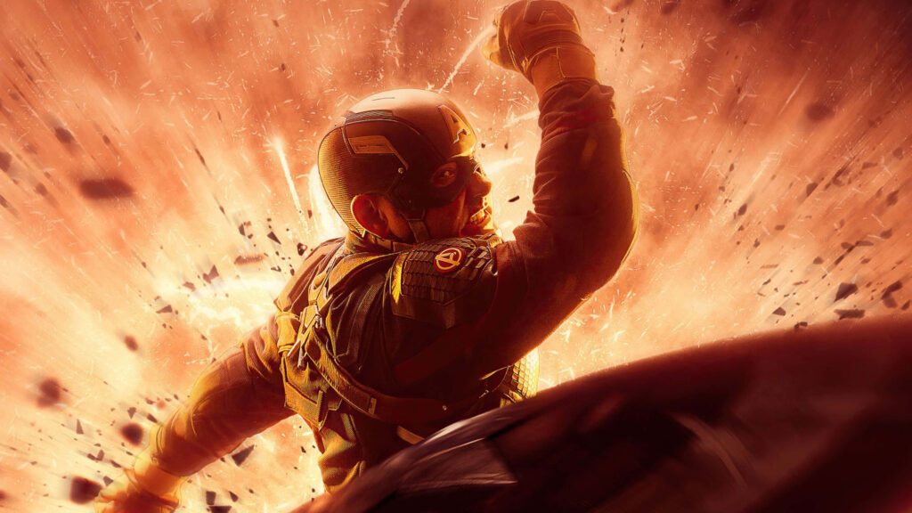 Resolute Captain America defying the clouds in his iconic star-spangled uniform Wallpaper