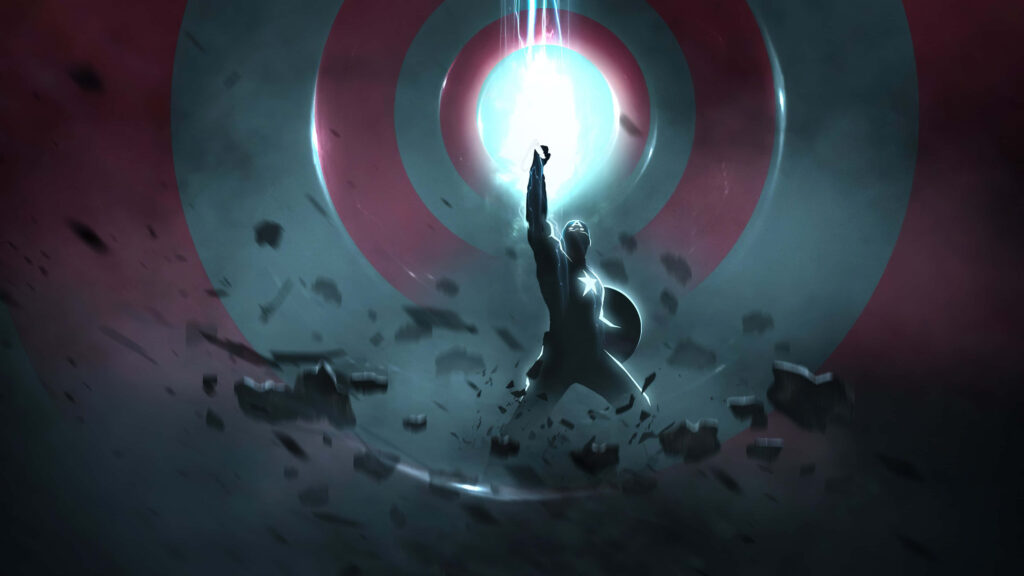 The Mighty Summoner: Captain America Unleashes the Power of Mjölnir amidst Shattering Terrain Wallpaper