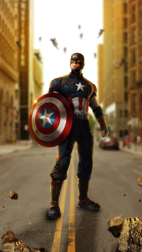 Avenger Sentinel: Captain America Prepares to Defend the World with his Iconic Suit and Indestructible Shield Wallpaper